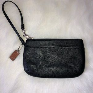 COACH Black Leather Wristlet with Zippered Closure